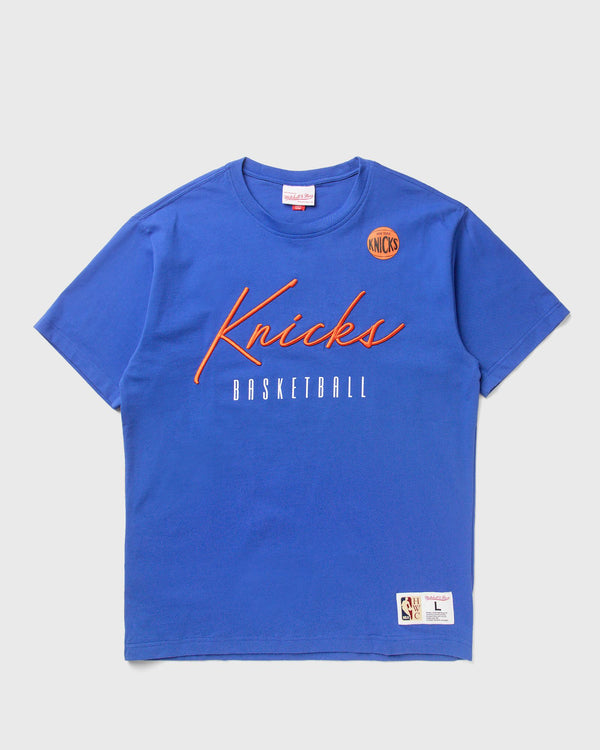 Mitchell & Ness NBA TRAINING DAY PREMIUM SS TEE VINTAGE LOGO NEW YORK KNICKS blue