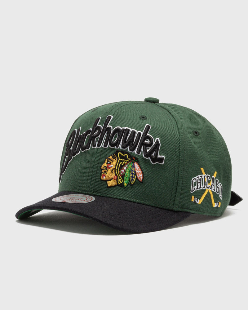 Just Don X Mitchell & NESS NHL WAVE Script PRO Strapback Chicago Blackhawks green