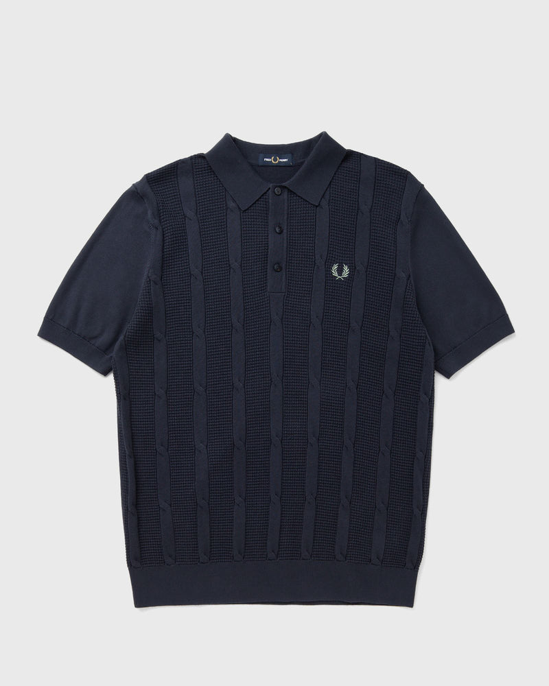 Fred Perry TEXTURED CABLE KNIT SHIRT blue
