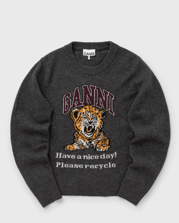 Ganni Graphic Wool Mix Tiger Crewneck grey