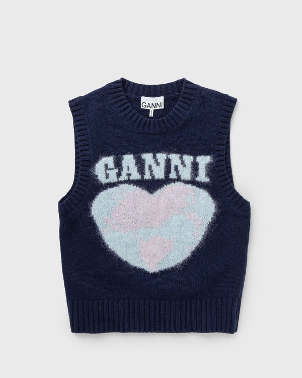 Ganni Graphic Soft Wool Mix Vest blue