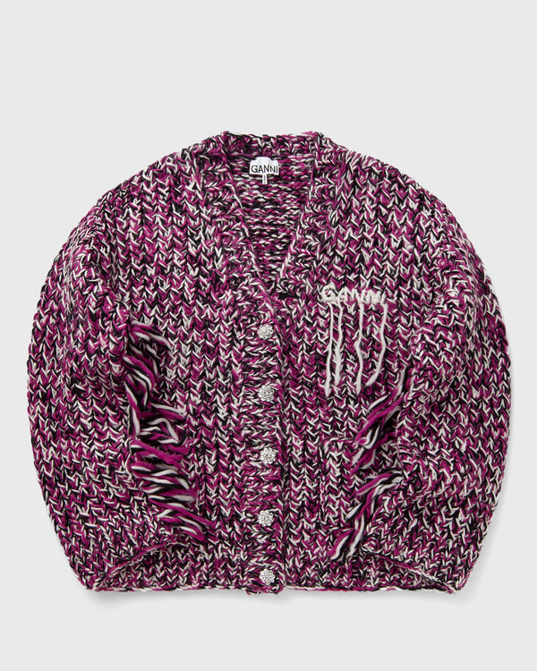 Ganni Graphic Wool Handknit Cardigan pink