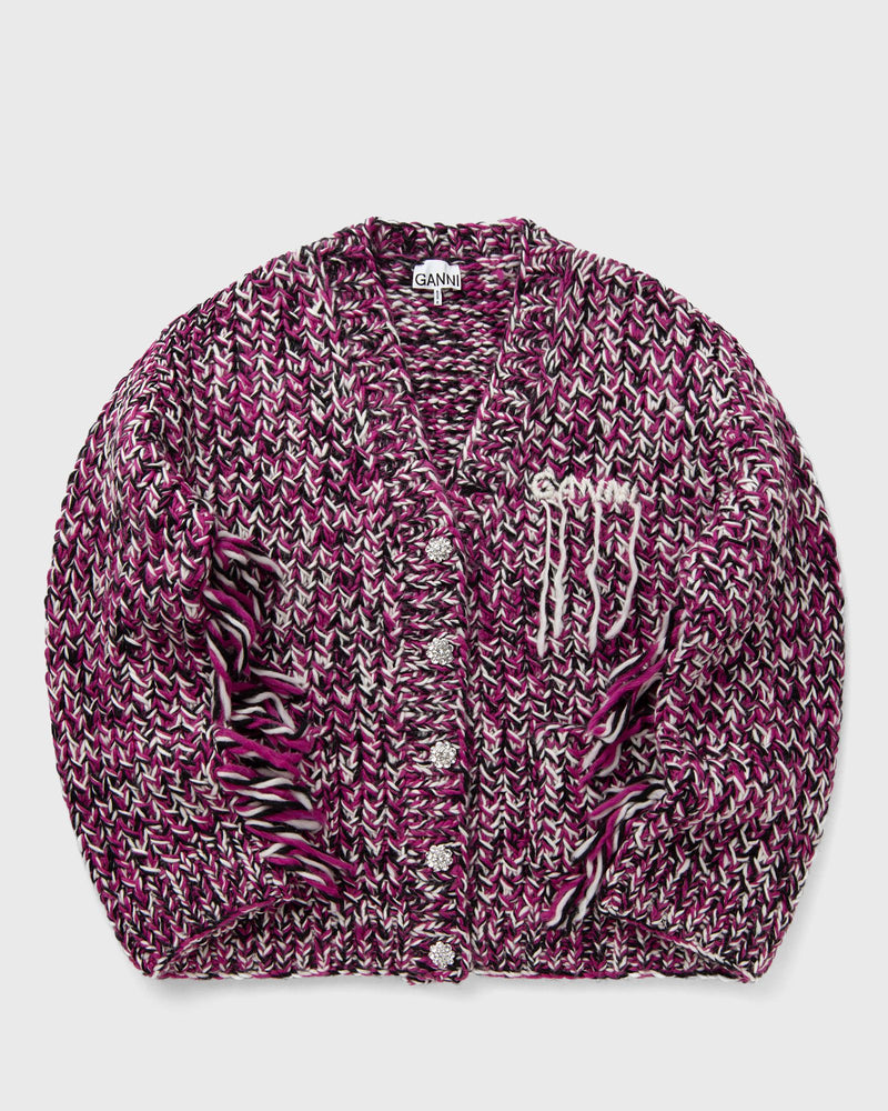 Ganni Graphic Wool Handknit Cardigan pink