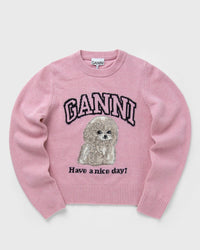 Ganni Graphic Wool Mix Poodle Crewneck Pink