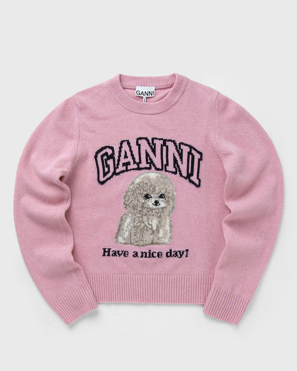 Ganni Graphic Wool Mix Poodle Crewneck pink