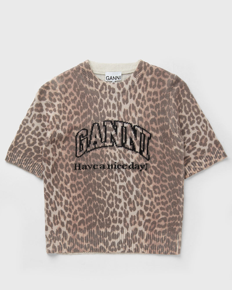Ganni Graphic Wool Mix Printed Leopard Tee brown