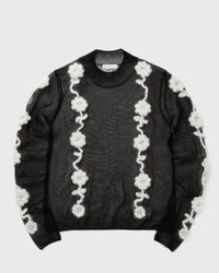 Ganni Sheer Flower Crochet Applique Top black