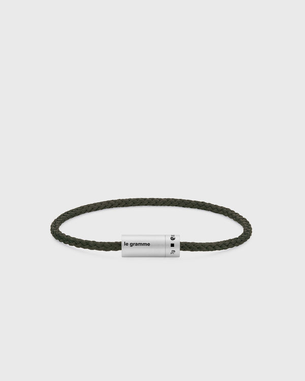 Le Gramme 7G-Brushed Sterling Silver-Khaki Nato-Cable Bracelet