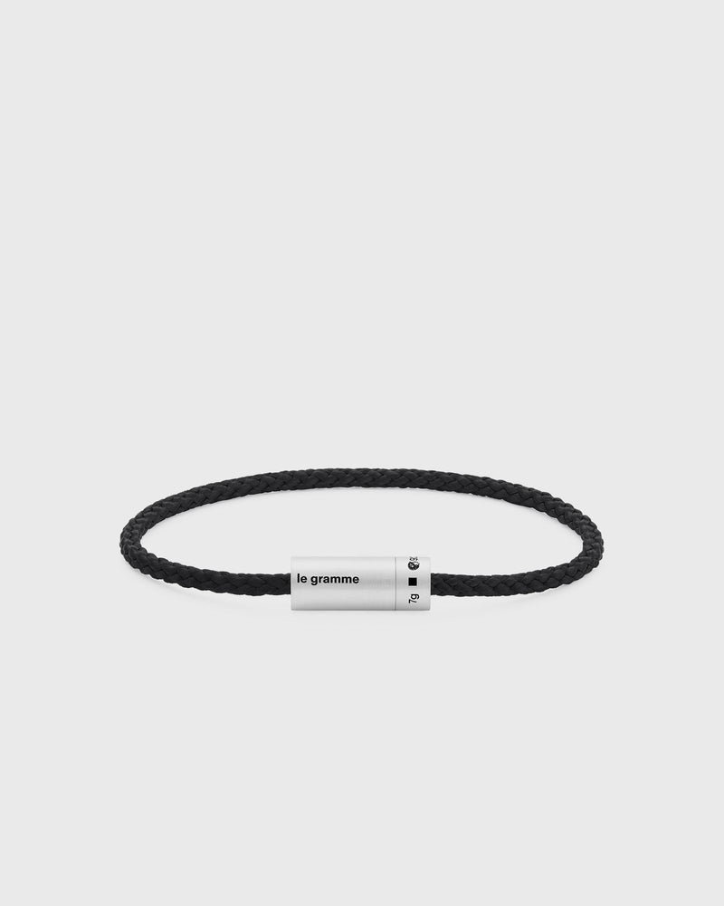 Le Gramme 7g Brushed Sterling Silver Black Nato Cable Bracelet