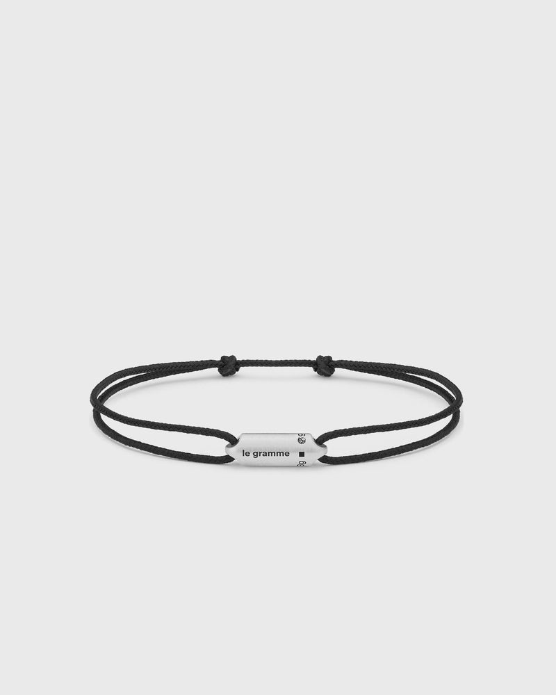 Le gramme 3g brushed sterling silver black cord segment bracelet black