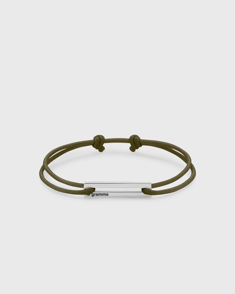 Le gramme 1.7g-polished sterling silver-khaki cord-bracelet green