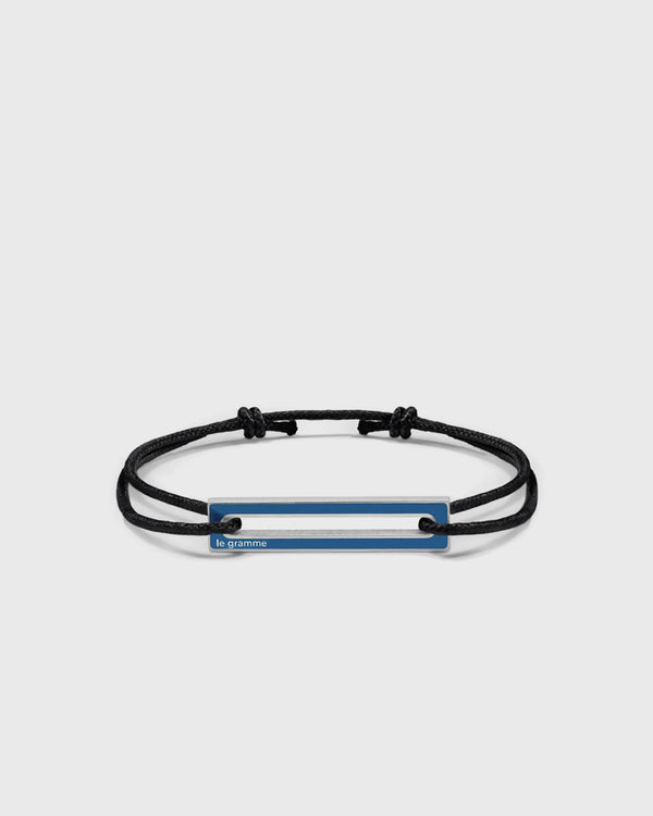 Le gramme 1.7g polished sterling silver blue lacquered cord bracelet black|blue