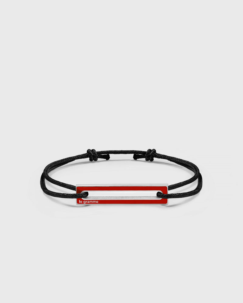 Le gramme 1.7g polished sterling silver red lacquered cord bracelet black|red