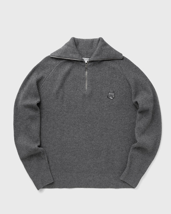 Maison Kitsune BOLD FOX HEAD PATCH HALF ZIP RIBBED JUMPER grey