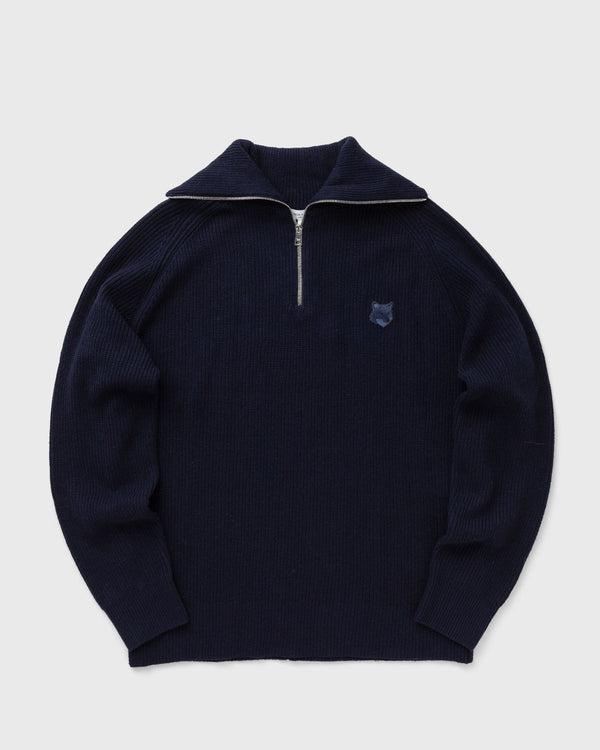 Maison Kitsune BOLD FOX HEAD PATCH HALF ZIP RIBBED JUMPER blue