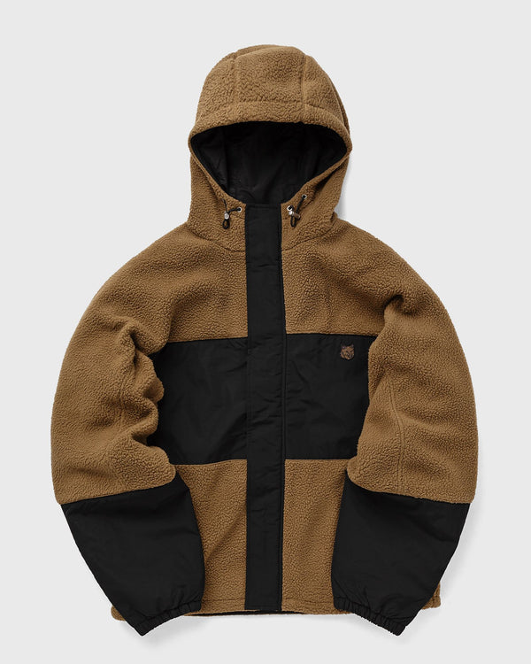 Maison Kitsune COLOR-BLOCK POLAR FLEECE BLOUSON WITH COLLEGE PATCH black|brown