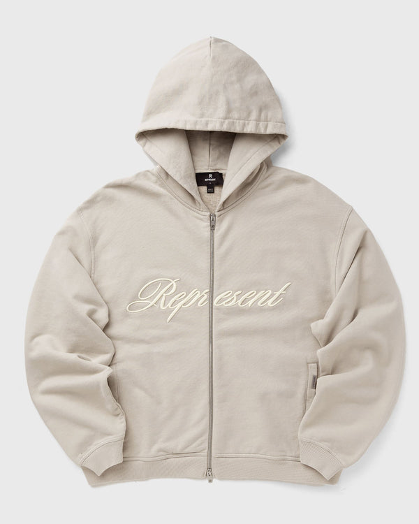 Represent Script Logo Zip Hoodie beige