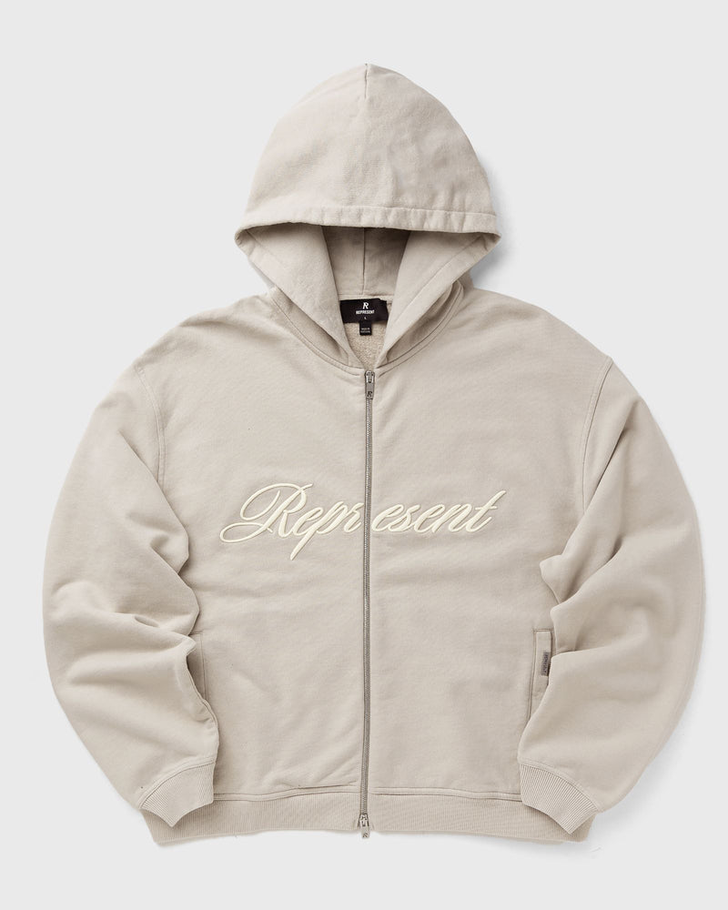 Represent Script Logo Zip Hoodie beige