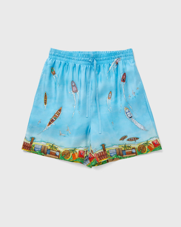 Casablanca UNISEX SILK SHORTS WITH DRAWSTRINGS blue