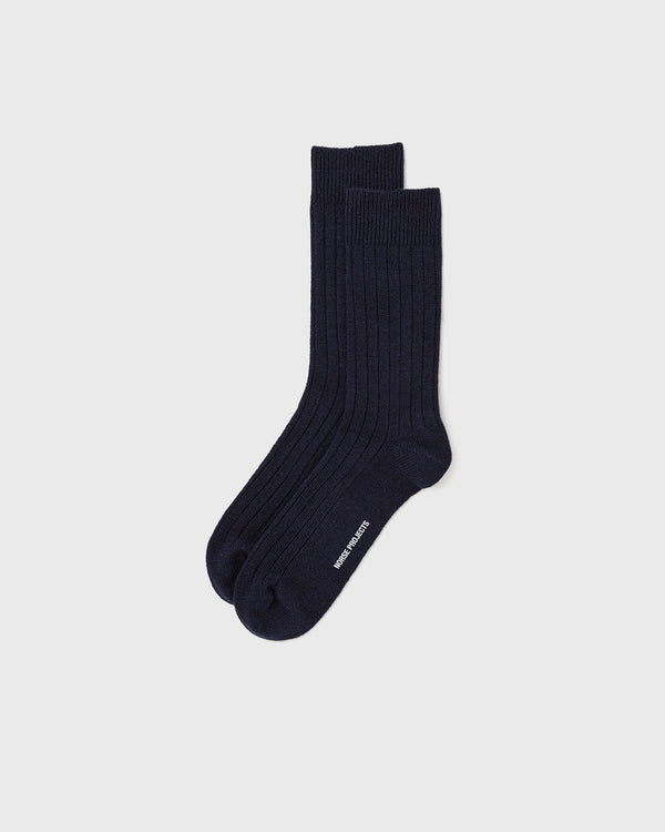 Norse Projects Bjarki Cashmere Wool Blend Rib Sock blue