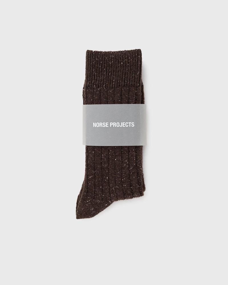 Norse Projects Bjarki Neps Wool Rib Sock brown