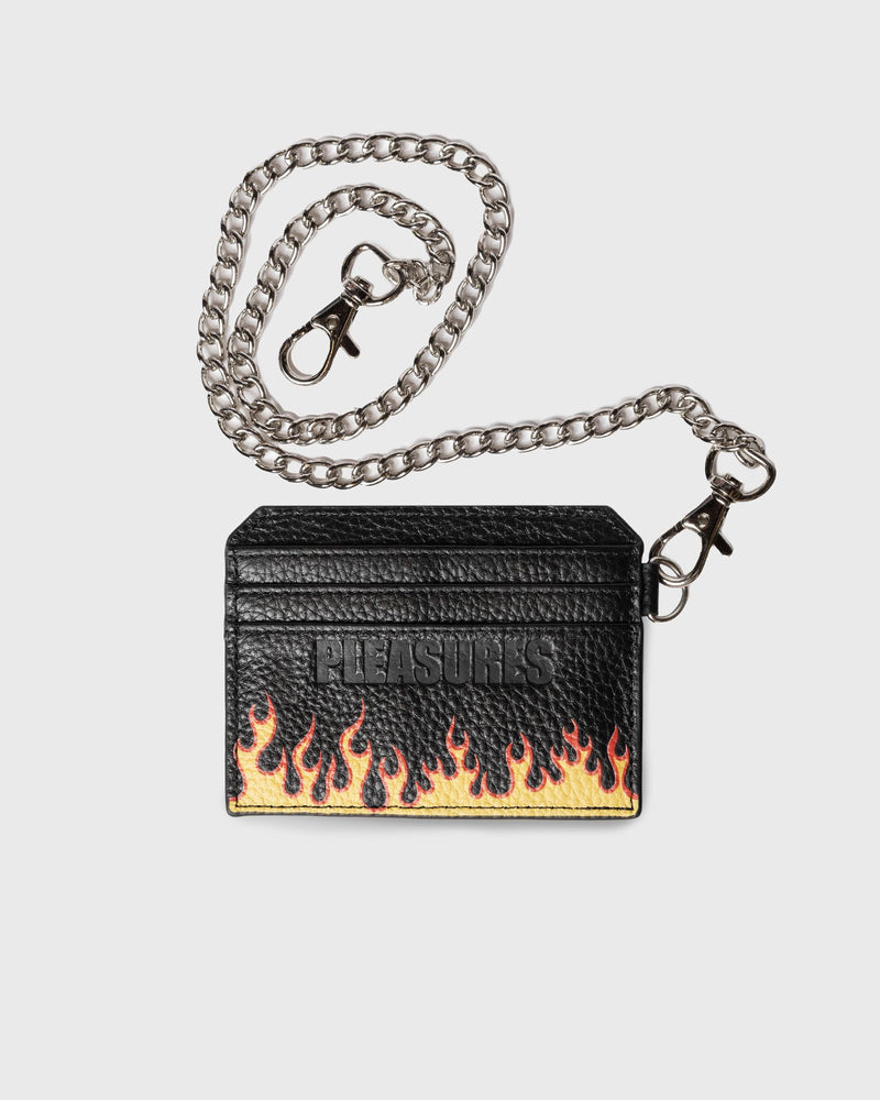 Pleasures LEATHER CARD HOLDER w/ CHAIN black