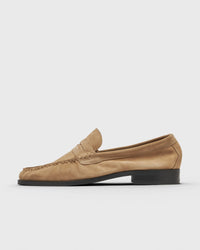 Duke & Dexter Ezra Tan Suede Pebble Pleated Penny Loafer Beige