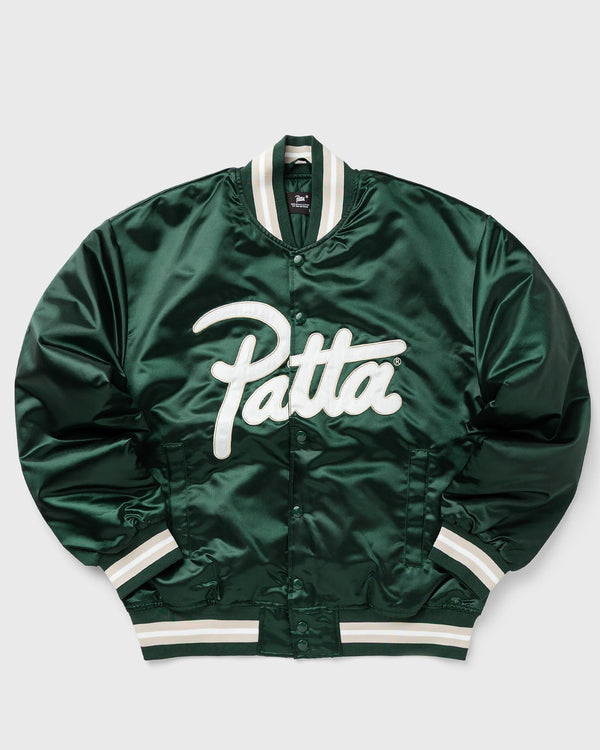 PATTA Script Logo Satin Varsity Jacket green