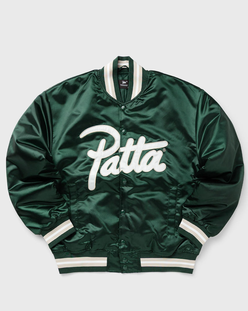 PATTA Script Logo Satin Varsity Jacket green