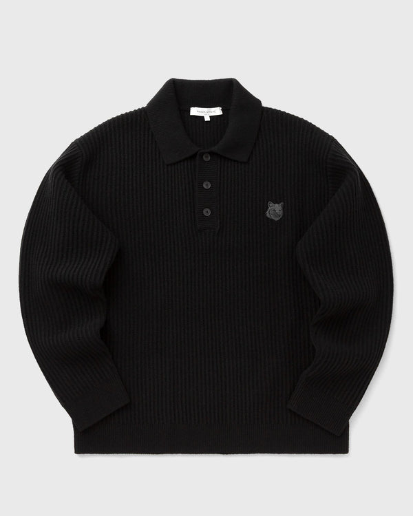 Maison Kitsune FOX HEAD WOOL RIBBED POLO JUMPER black