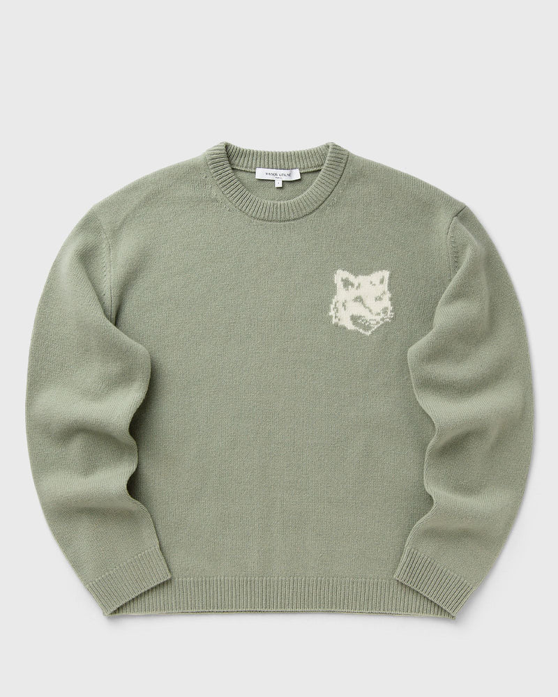 Maison Kitsune FOX HEAD Intarsia Merino Jumper green
