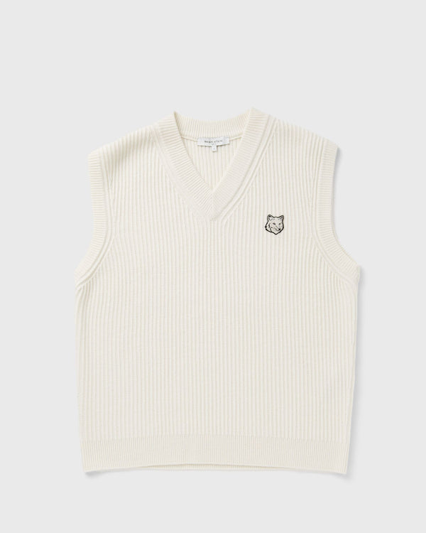 Maison Kitsune FOX HEAD WOOL RIBBED VEST white