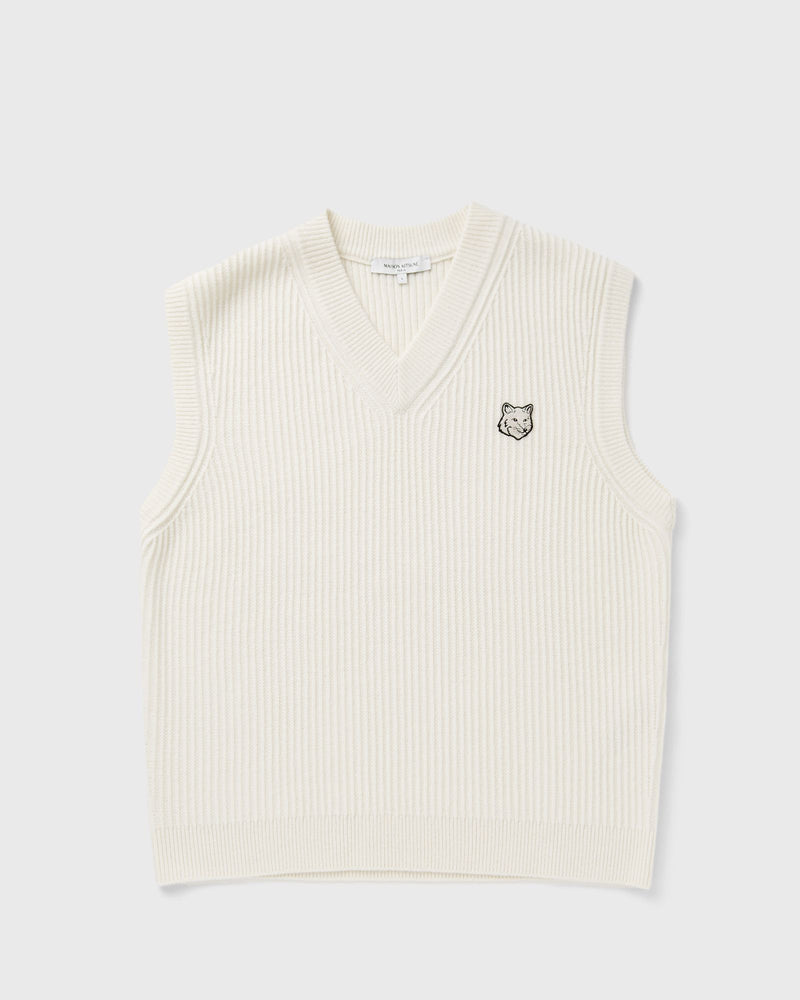 Maison Kitsune FOX HEAD WOOL RIBBED VEST white