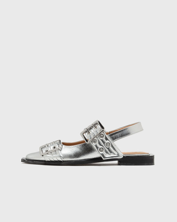 Ganni Feminine Buckle Ballerina Metallic silver