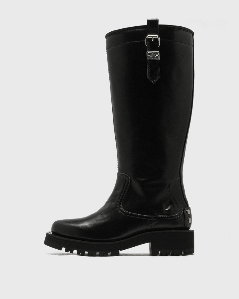Ganni Studs High Boot Crinkle Oleatex black