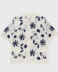 Wax London Porto Ss Polo Doodle Crochet Blue|beige