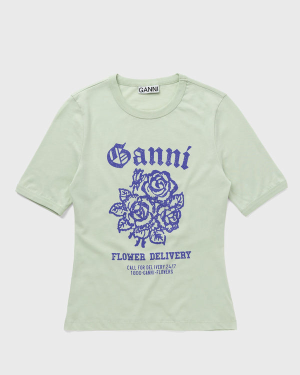 Ganni Light Cotton Jersey Flower Fitted T-shirt green