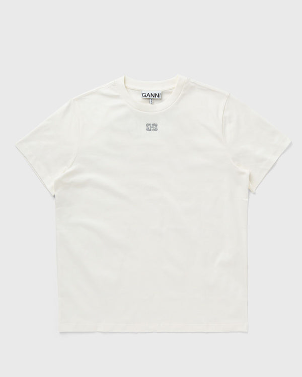 Ganni White Basic Jersey Rhinestone Relaxed T-Shirt