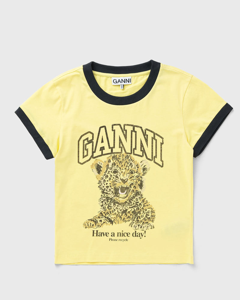 Ganni Basic Jersey Leopard Small T-shirt yellow