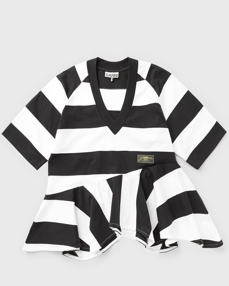 Ganni Striped Heavy Cotton Peplum T-shirt black|white
