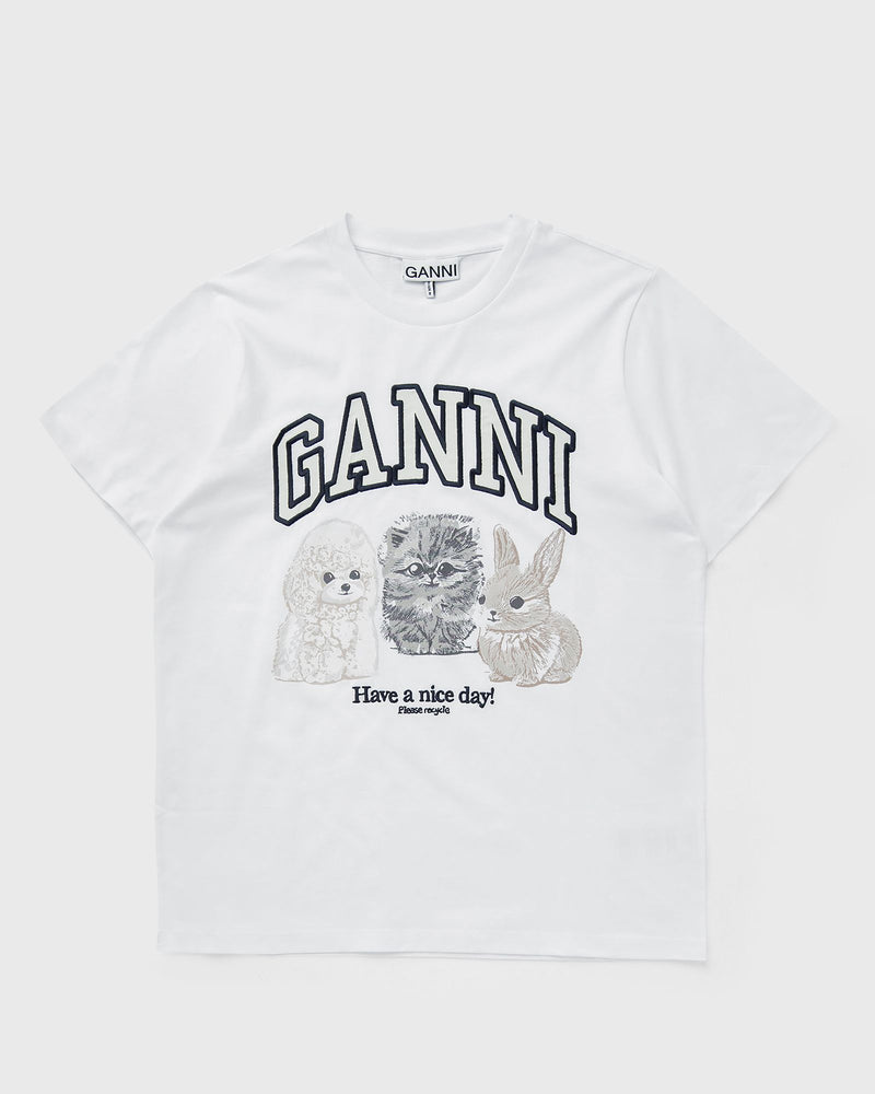 Ganni Basic Cotton Jersey Animals Relaxed Tee white