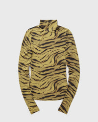 Ganni Printed Shiny Jersey Turtleneck beige