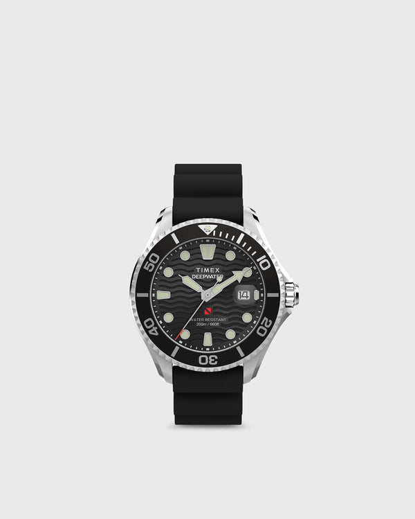 Timex Deep Water Abyss 200 SST Black Dial Black Rubber Strap 44mm case black