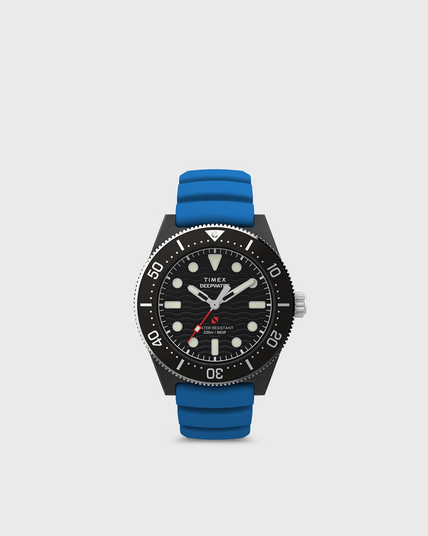 Timex Deep Water Reef 200 Composite Black Dial Blue Rubber Strap 43Mm Case