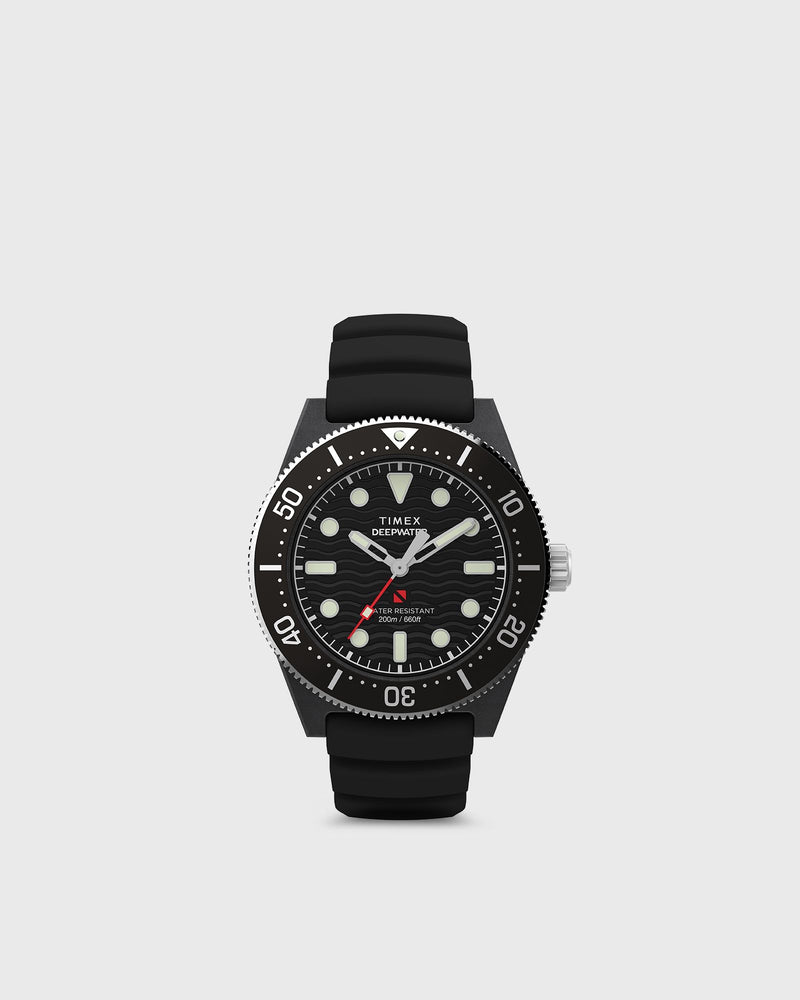 Timex Deep Water Reef 200 Composite Black Dial Black Rubber Strap 43mm case black