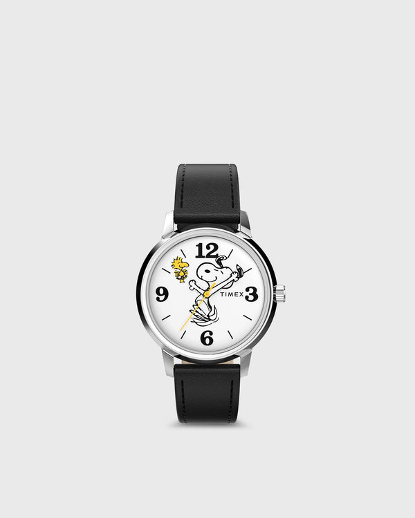 Timex Peanuts Marlin 38Mm Snoopy 75Th Anniversary White Dial And Black Leather Strap 38Mm Case