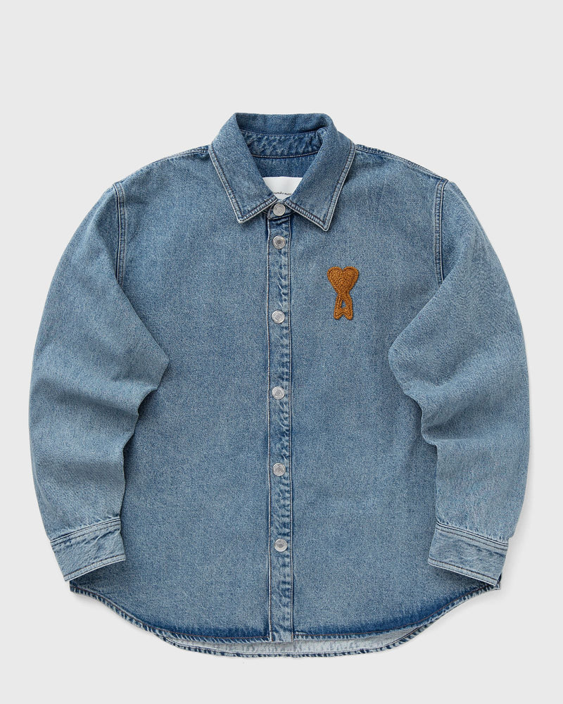 Ami Paris Overshirt With Knitted Ami De Coeur Blue