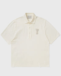 AMI Paris Boxy Fit Polo with AMI de Coeur Knitted Patch White