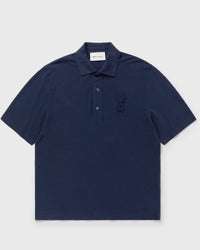 AMI Paris Boxy Fit Polo with AMI de Coeur Knitted Patch Blue