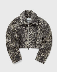 Ganni Cotton Tweed Curve Sleeve Short Jacket Brown